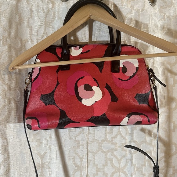 Kate Spade Ellison Avenue Satchel Bag Zip Purse Deco Rose Orient Red Floral EUC - Picture 2 of 12